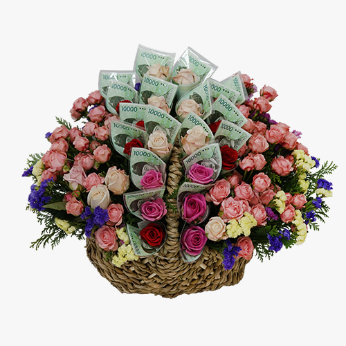 베스트 돈 꽃바구니 (현금별도) - 꽃바구니 장미 생일 프로포즈 선물 전국꽃배달서비스